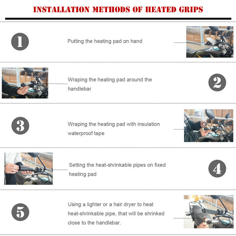 12V Motorcycle Quick Heated Hand Grip Pads Handlebar Warm W/ Adhesive Tap Black