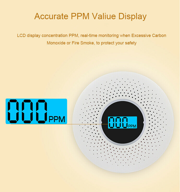 2 in 1 CO & Smoke Alarm Carbon Monoxide Detector Gas Warning Sensor Alert Alarm