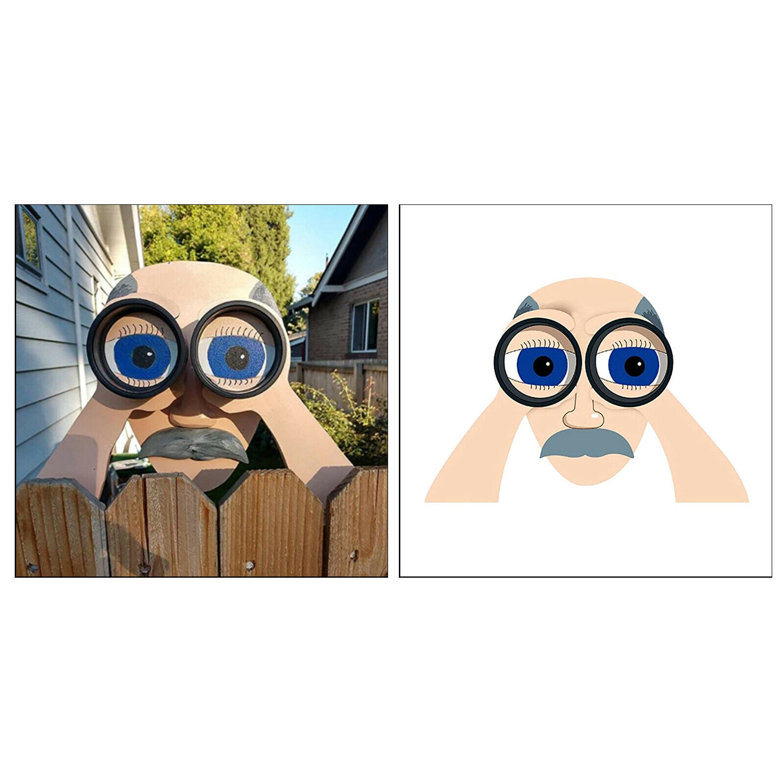 Garden Fence Decoration Peeker Yard Outdoor Art Decor Grandpa & Grandma 28x20cm