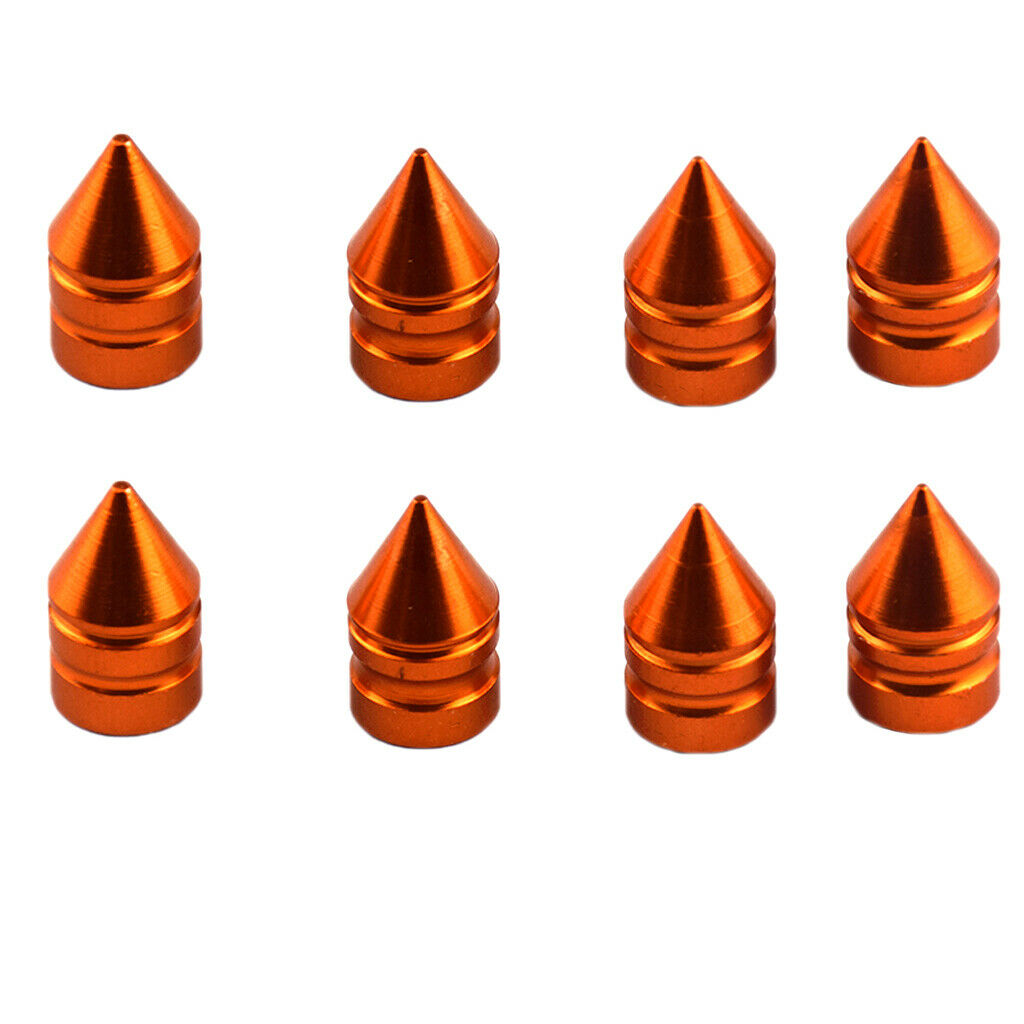 8 Pieces Aluminum Tire/Rim Valve/Wheel Spike Cover Stems Cap Orange
