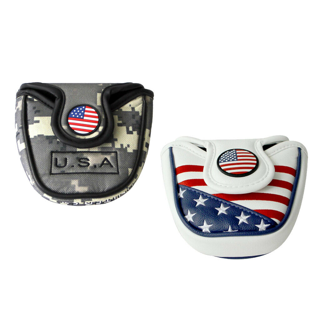 Set of 2 PU Leather Golf Head Cover Protectors Headcover Mallet Putter