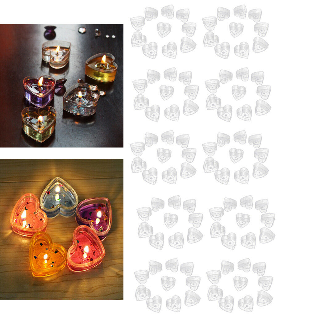 100x Heart Shape Plastic Clear Tealight Cup Candle Wax Container Candle Mold