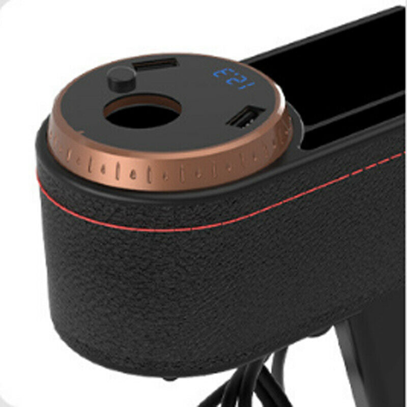 Leather 12-24V Car Seat Slotted Storage Box with Mobile Phone Charger 5V/2.1A