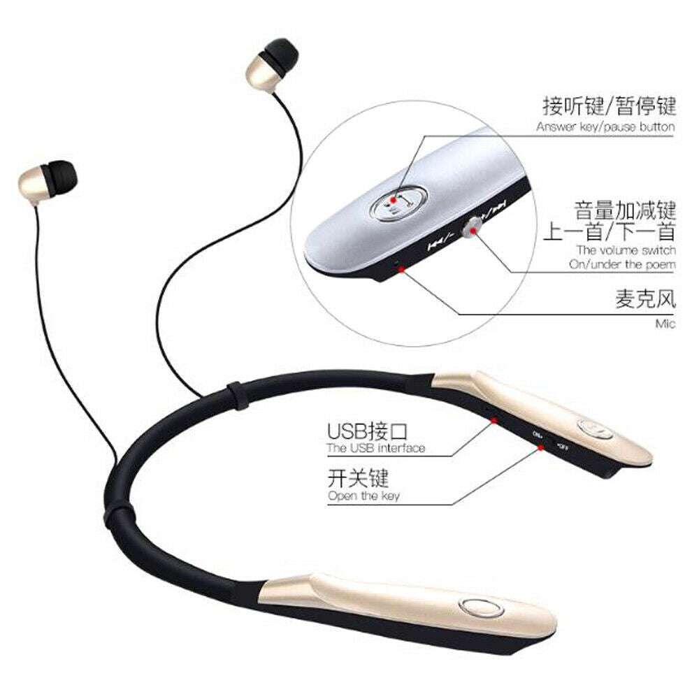 Bluetooth 4.1 Headphones Built-in Mic Wireless Lightweight Neckband Headset