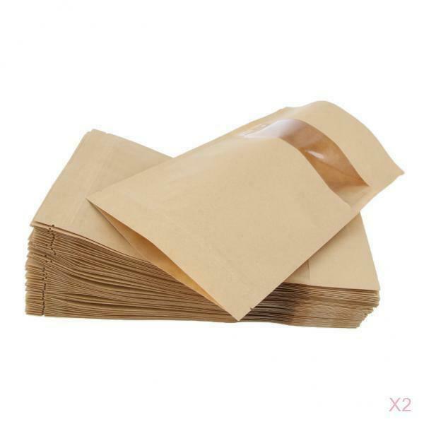 100x Kraft Paper  Bag Stand Up Pouches Food Storage 16x22cm