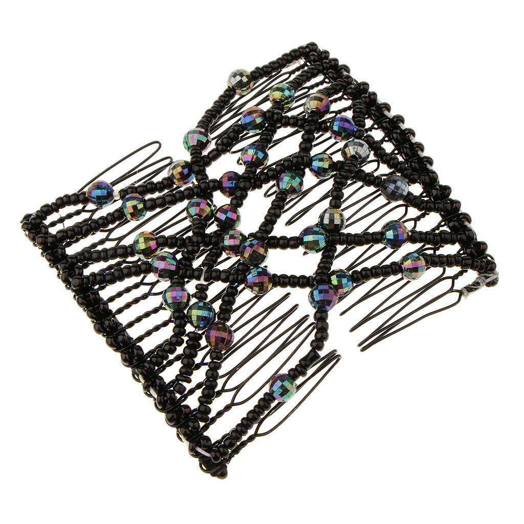 Women's  Double Hair Combs Clip Crystal Beads Stretchy Hair Accessories