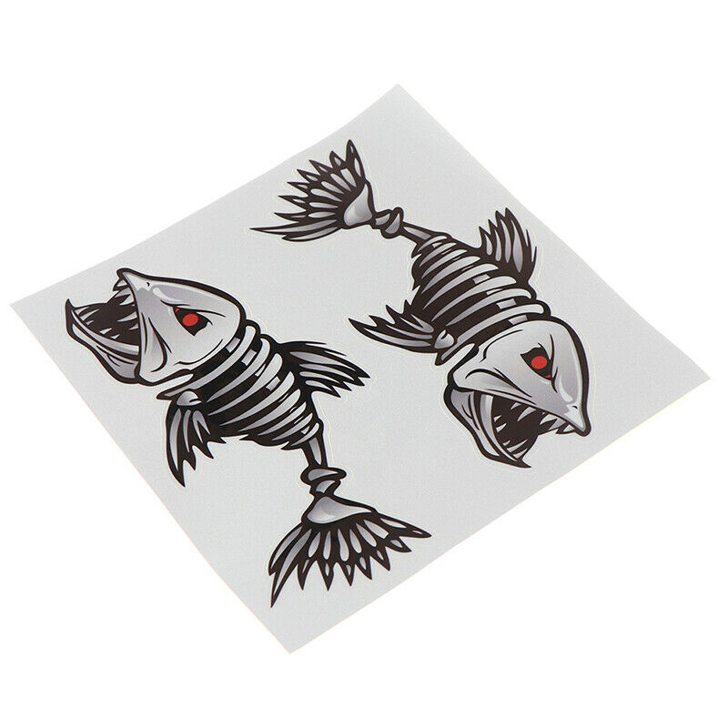 2 Pieces Skeleton Fish Stickers Graphics Accessories for Kayak Fishing Bo.l8