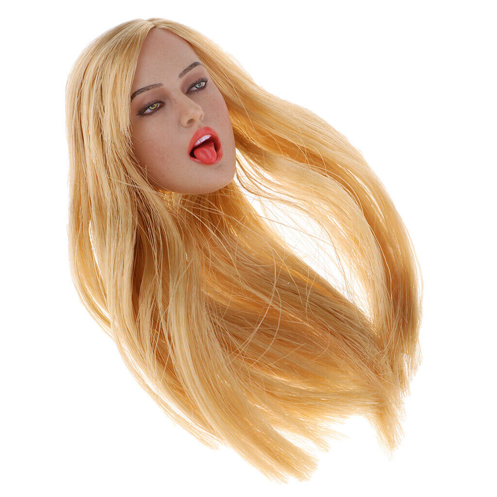 1/6 Female Carved Head Sculpture Blond Hair for 12inch Kumik CY CG Girl Body