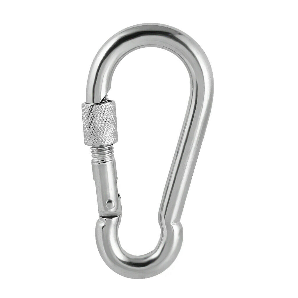 2x Stainless Steel Carabiner Spring Snap Hook Eyelet & Screw Lock 8cm / 3.1in