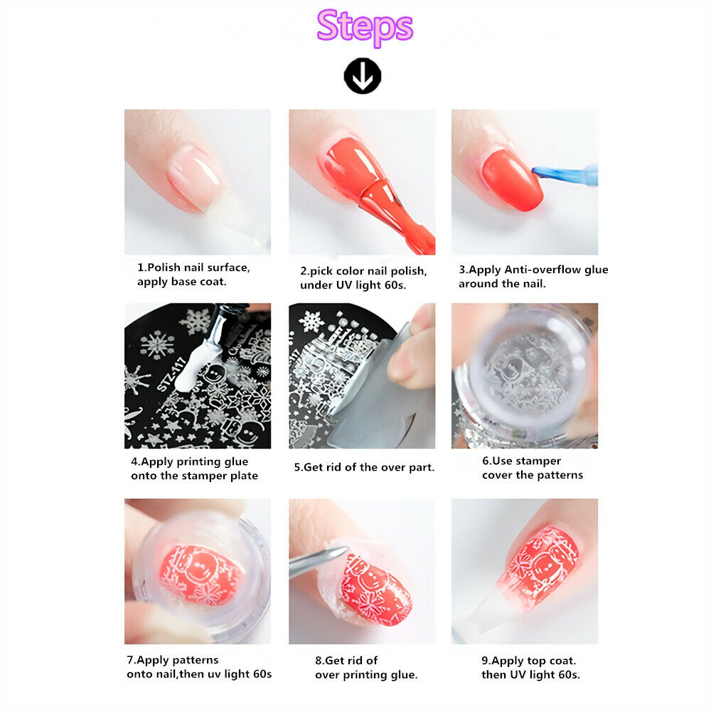 10psc Random Nail Stamping Plate+5pcs Sponge+1ps Stamper Scraper Template Set