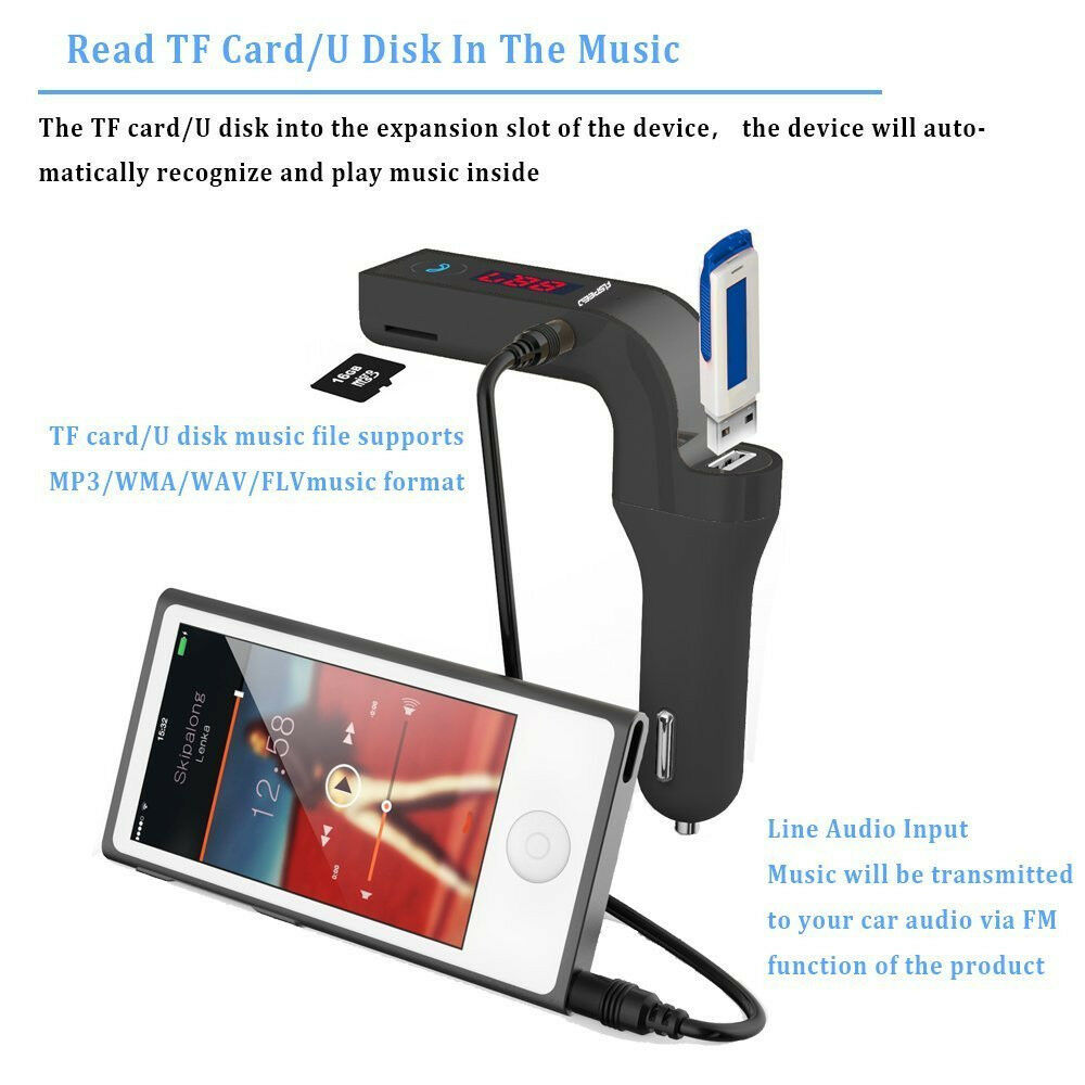 Bluetooth G7 Car Kit MP3 Player Handsfree FM Transmitter Radio USB Charger & AUX