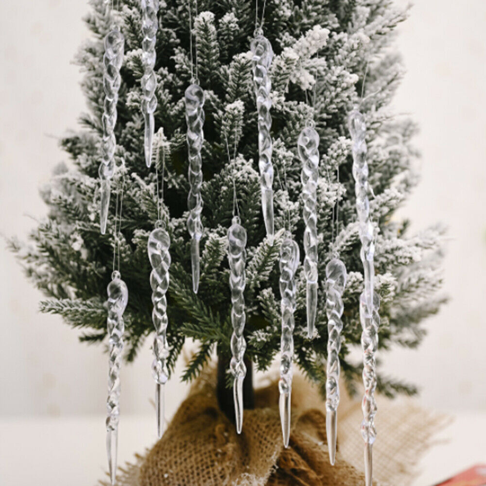 12Pcs Clear Glass Pendant Transparent Icicle Christmas Tree Hanging Decorations