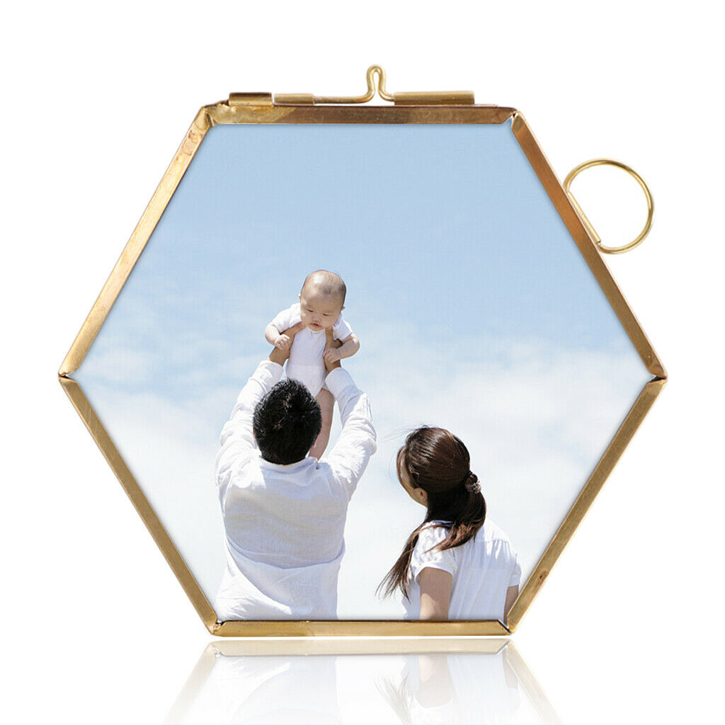 5pcs hanging glass hexagon photo picture frame graphic holder 8.8x8.5cm