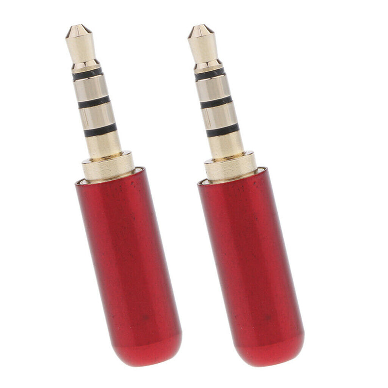 2pcs 3.5mm 4 Pole Male Headphone Jack Metal Soldering - Red