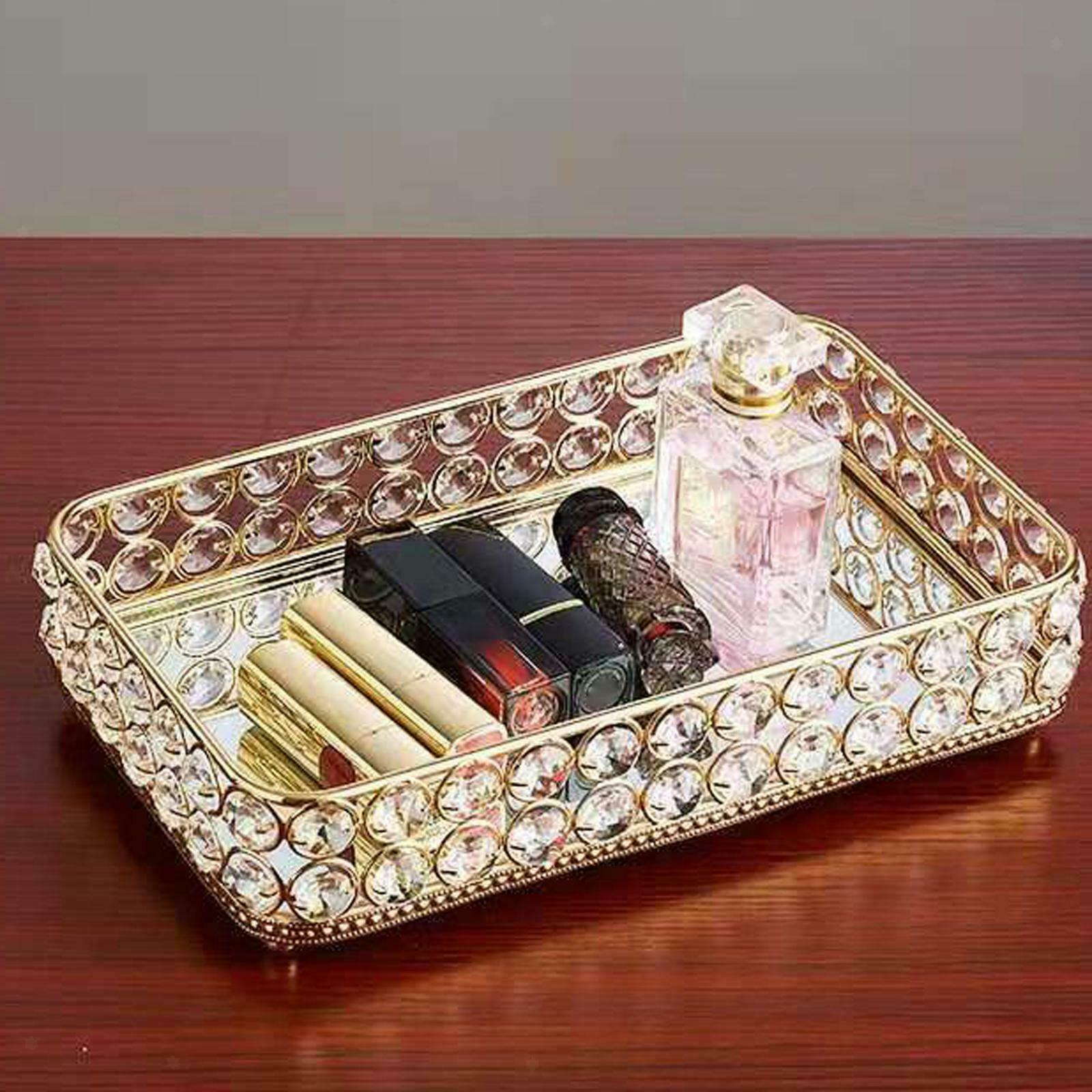 Exquisite Mirrored Crystal Cosmetic Tray Perfume Care Makeup Organizer
