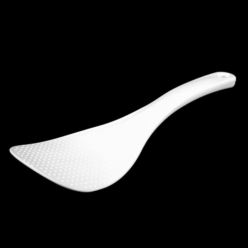 Kitchen Dotted White Plastic Flat Rice Scoop Paddle Meal Spoon U6X8X8