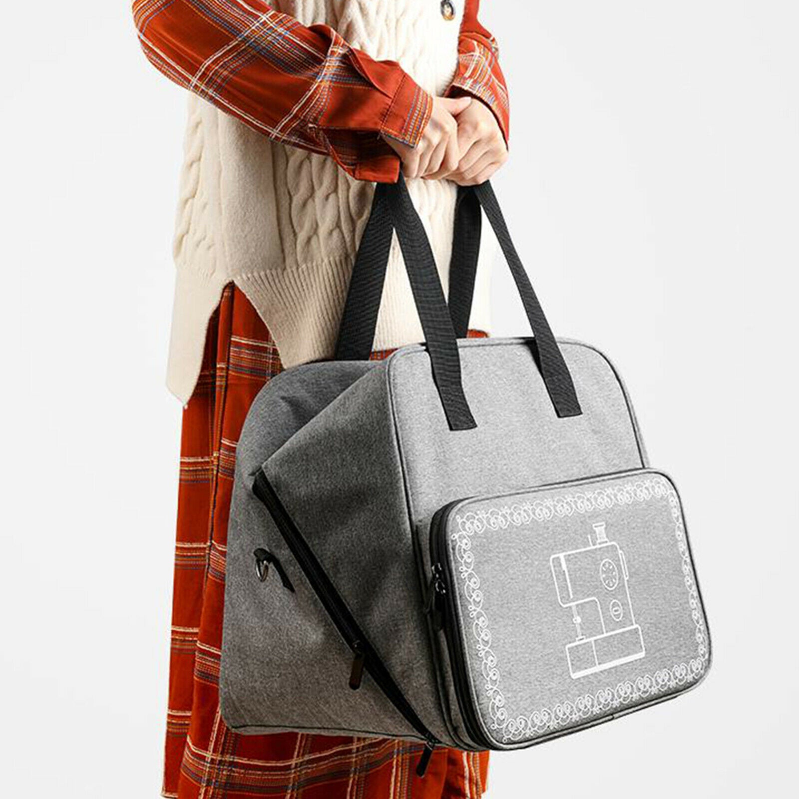 Sewing Machine Cover Protective Carry Case Bag with Storage Pockets Portable