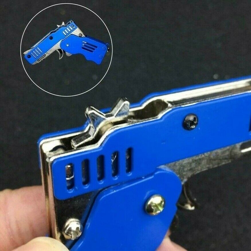 50+ HOT Rubber Band Gun Mini Metal Folding 6-Shot with Keychain and Rubber Band