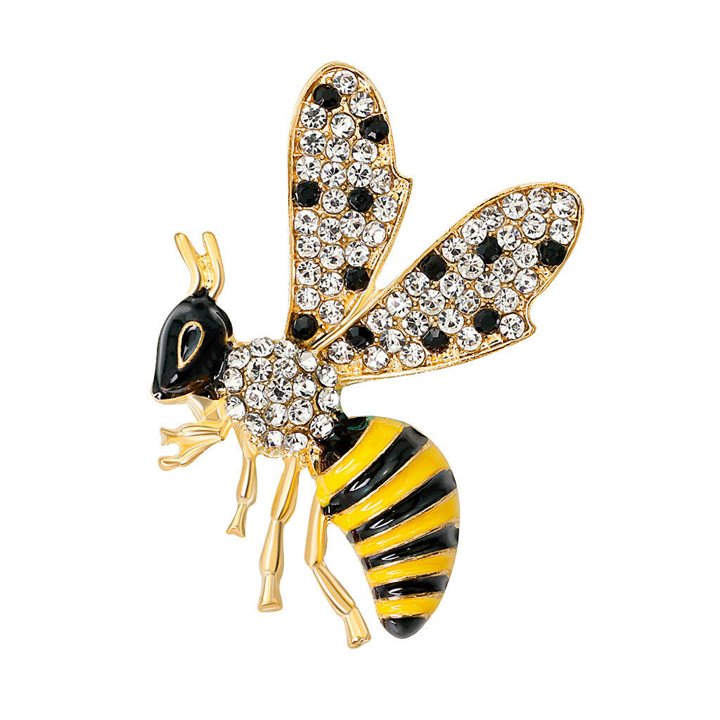 2pcs Yellow Enamel Cute Honeybee Brooches Animal Insect with Crystal Decor