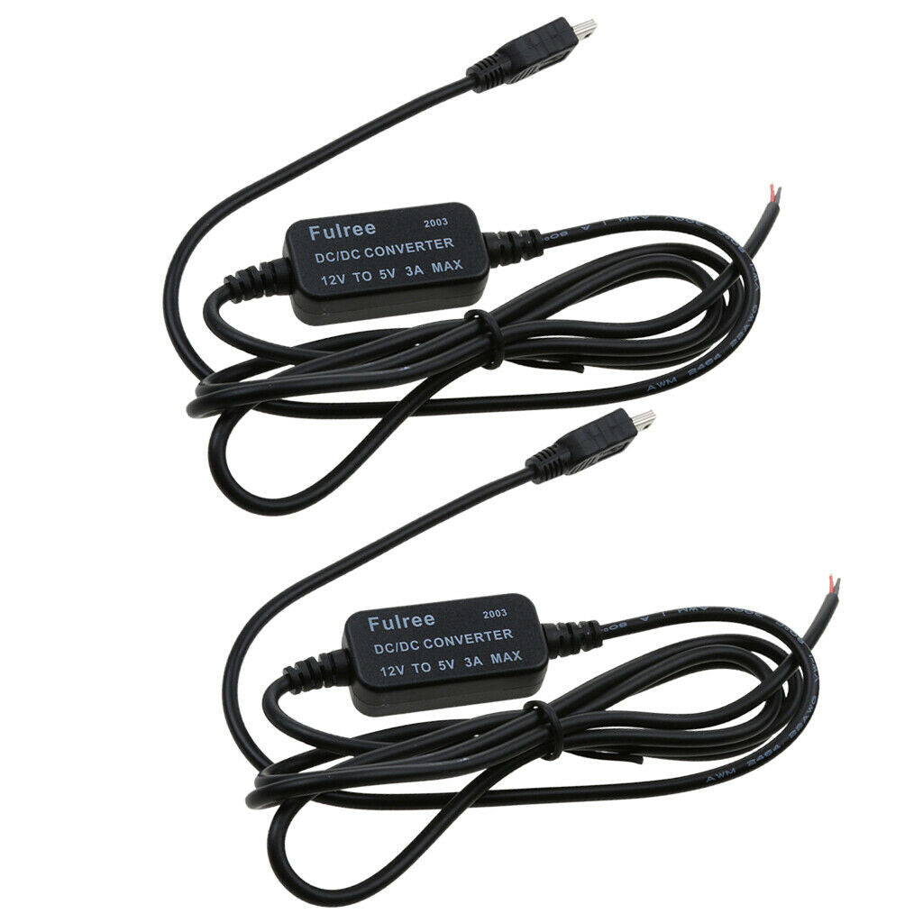 2x DC 12V to 5V Mini USB Wire Cable Car Charger for Camera Recorder DVR 1m