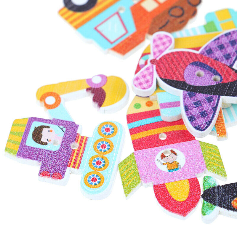 25pcs Mixed Wooden Painted Cartoon Car Decorative Buttons For Crafts DIY .l8