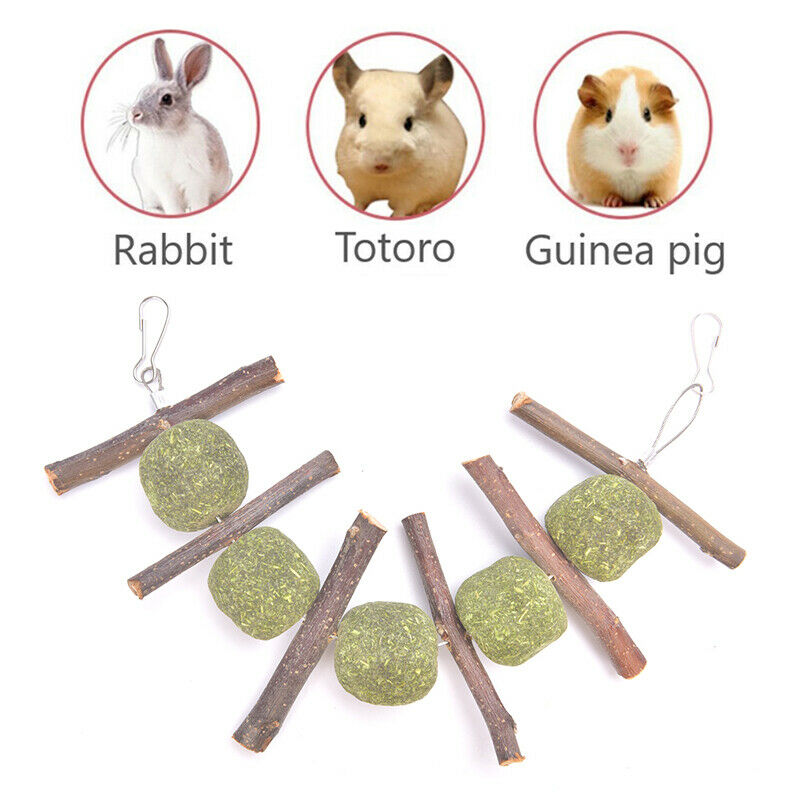 Pet Teeth Grinding Toys Hamster Rabbit Tree Branch Grass Ball Hanging CageB TL