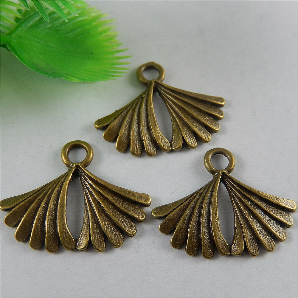 20 pcs Antiqued Bronze Folding Fan Alloy Charm Handmade Jewelry Craft 27*22*2mm