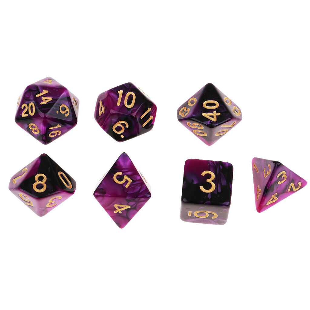 Pack of 7 Two Color Polyhedral Dice Die D4 D6 D8 D10 D12 D20 for DND Game