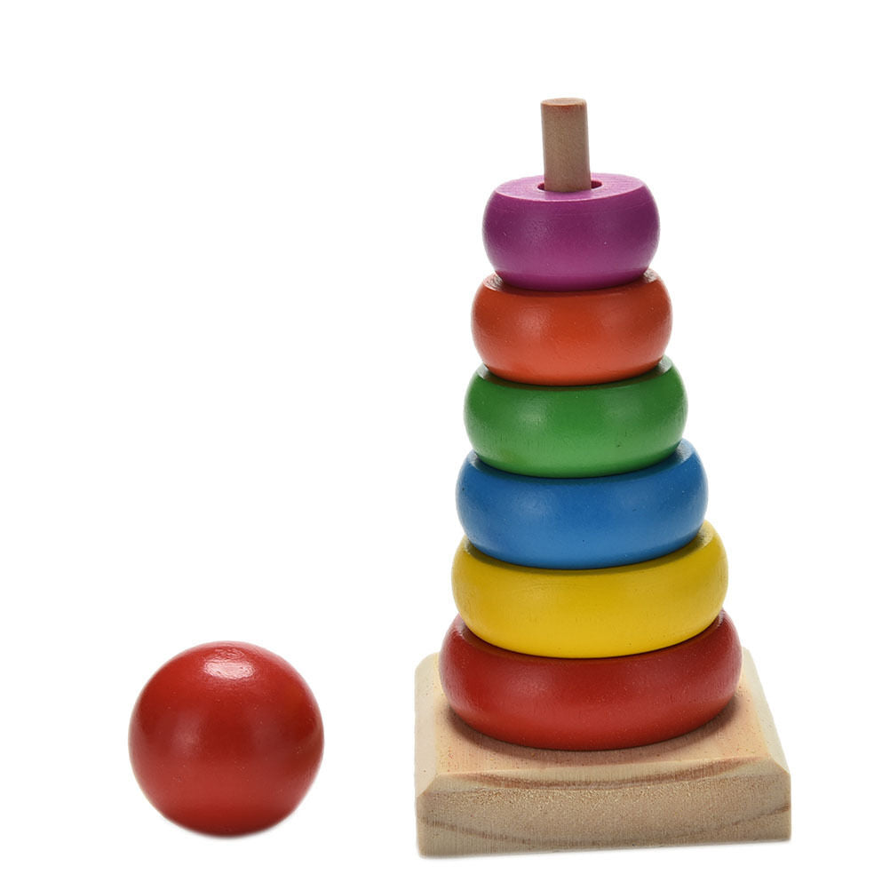 Rainbow Tower Ring Wooden Stacking Stack Up Kid Baby Educational Toy3WOAUEIG KX