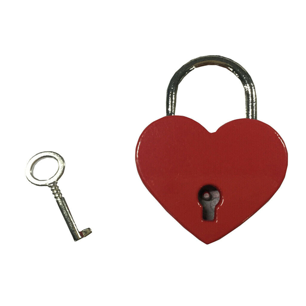 1pc Small Heart Shape Padlock  Travel Suitcase Bag Diary Lock W/ Key - Red