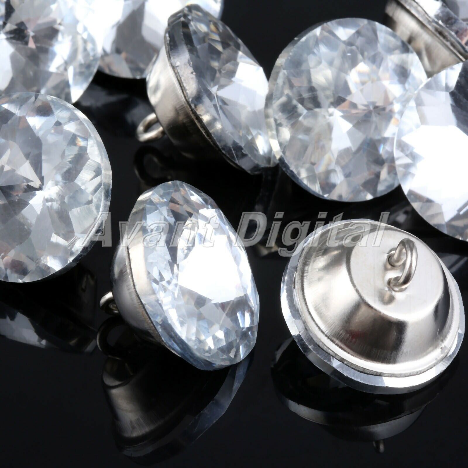 10Pcs 0.87" Diamond Crystal Clear Upholstery Buttons Home Makeovers Sofa Decor
