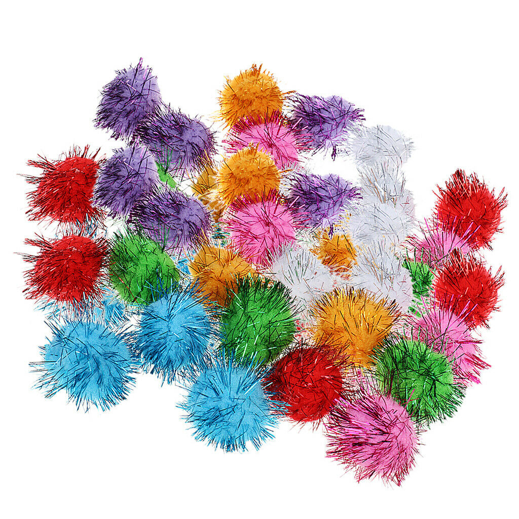 Pack of 42 Assorted Color Sparkle Balls, Tinsel Pom Poms Glitter For Cat kittens