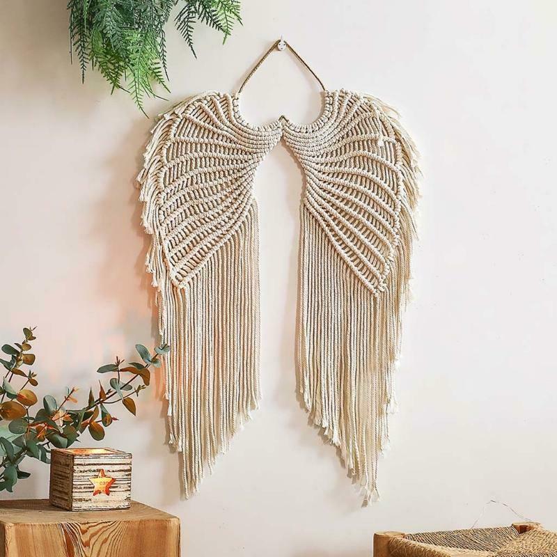 Angels Wing Macrame Tapestry with Long Tassel Handmade Woven Bohemian Wall Decor