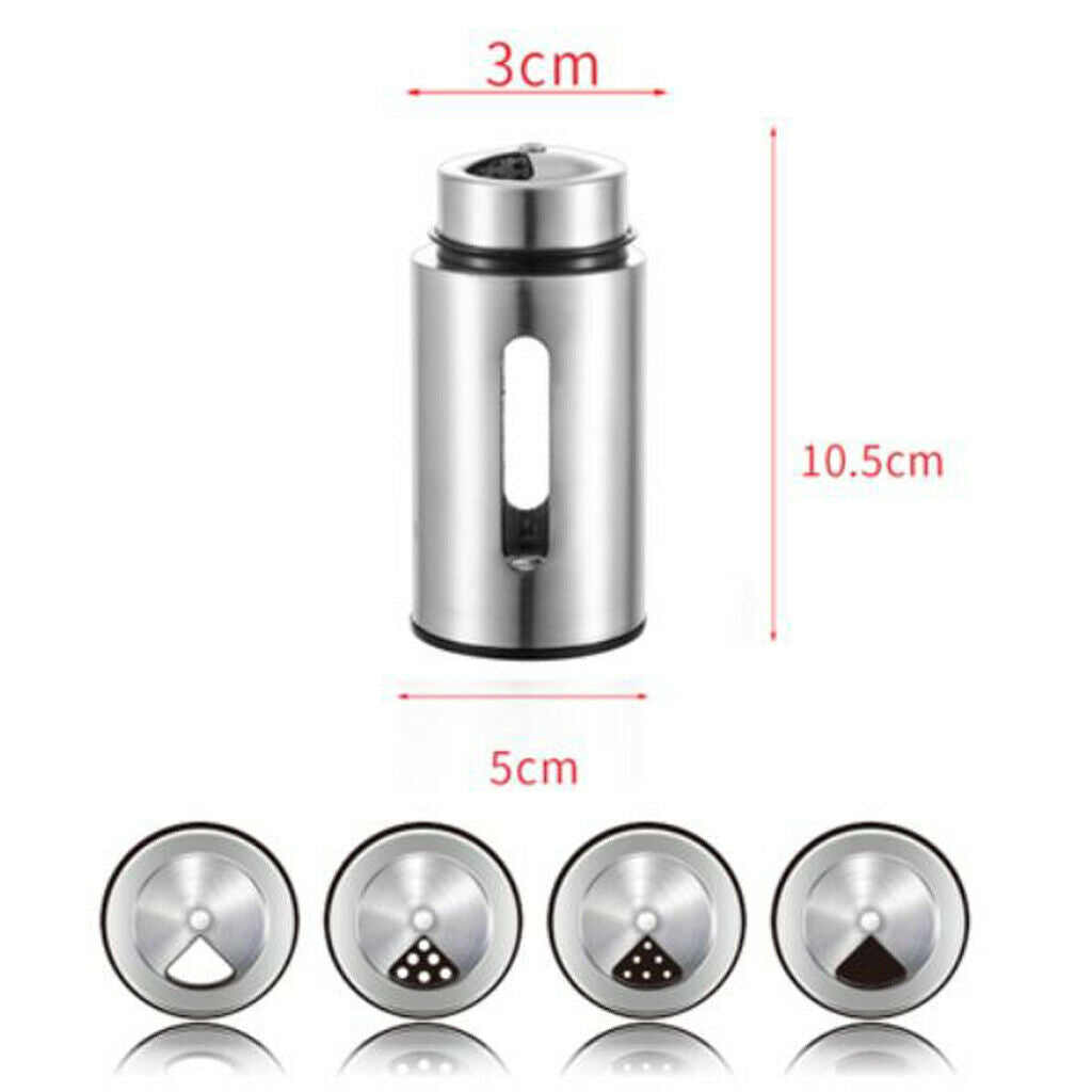 Portable Stainless Steel Spice Shaker Seasoning Dispenser Rotating Lids Jars