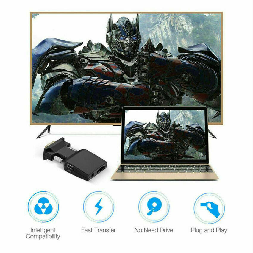 1PC VGA To HDMI Adapter FHD 1080P Audio Video Converter Laptop PC To TV HDTV AV