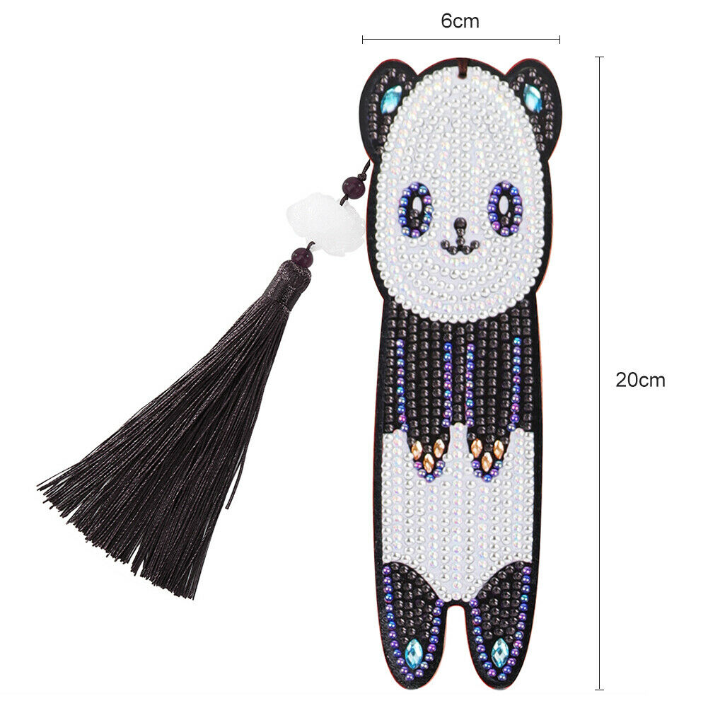 Special Shaped Mosaic 5D DIY Panda Tassel Leather Diamond Painting Bookmark @