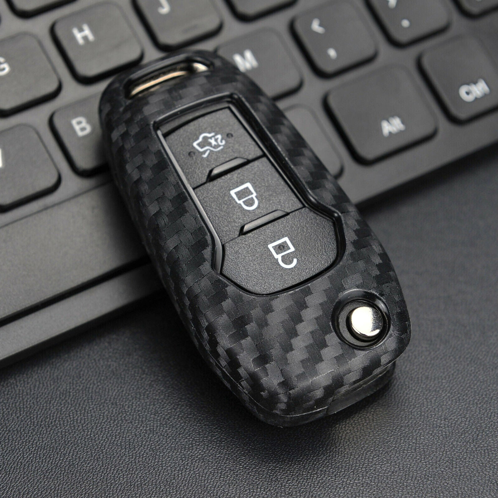 Silicone Carbon Fiber Car Flip Key Case Cover For Ford Focus4/Explorer/F150/F250