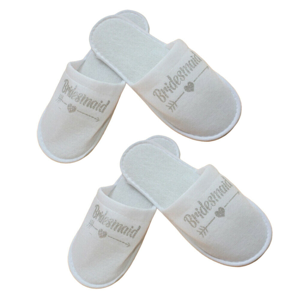2 Pair Non-Slip Bridal Soft Bridesmaid Spa Closed Toe Home Guest Slippers