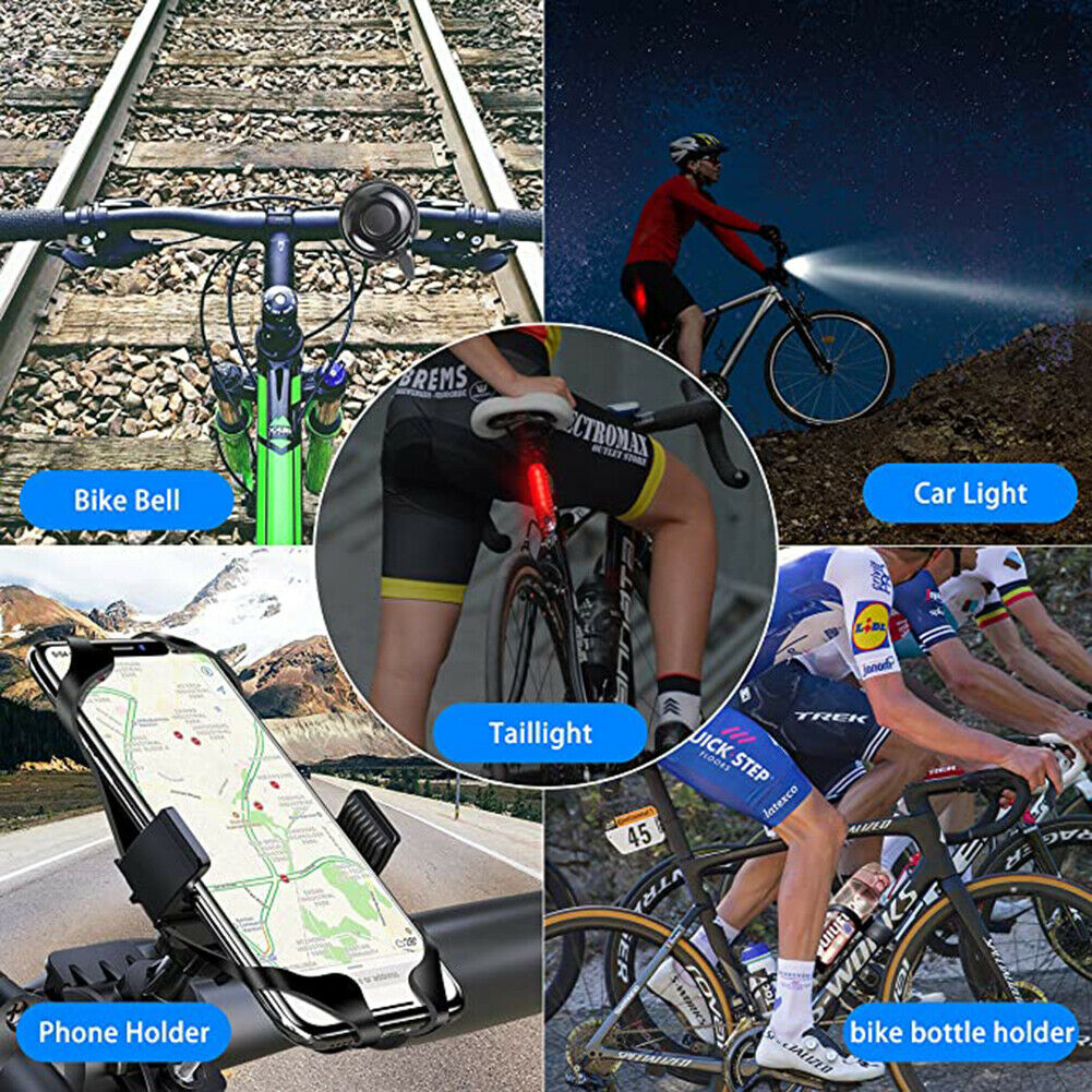 5pcs/Set Bike USB Front Tail Lights Bottle Holder Phone Holder Horn Bell Set
