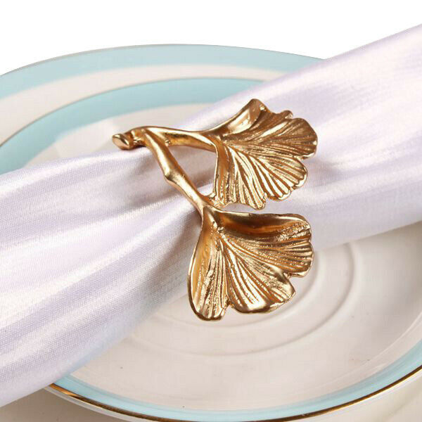 12Pcs Golden Gingko Leaf Napkin  Napkin Buckle Wedding Hotel Decoration NapkN4N4