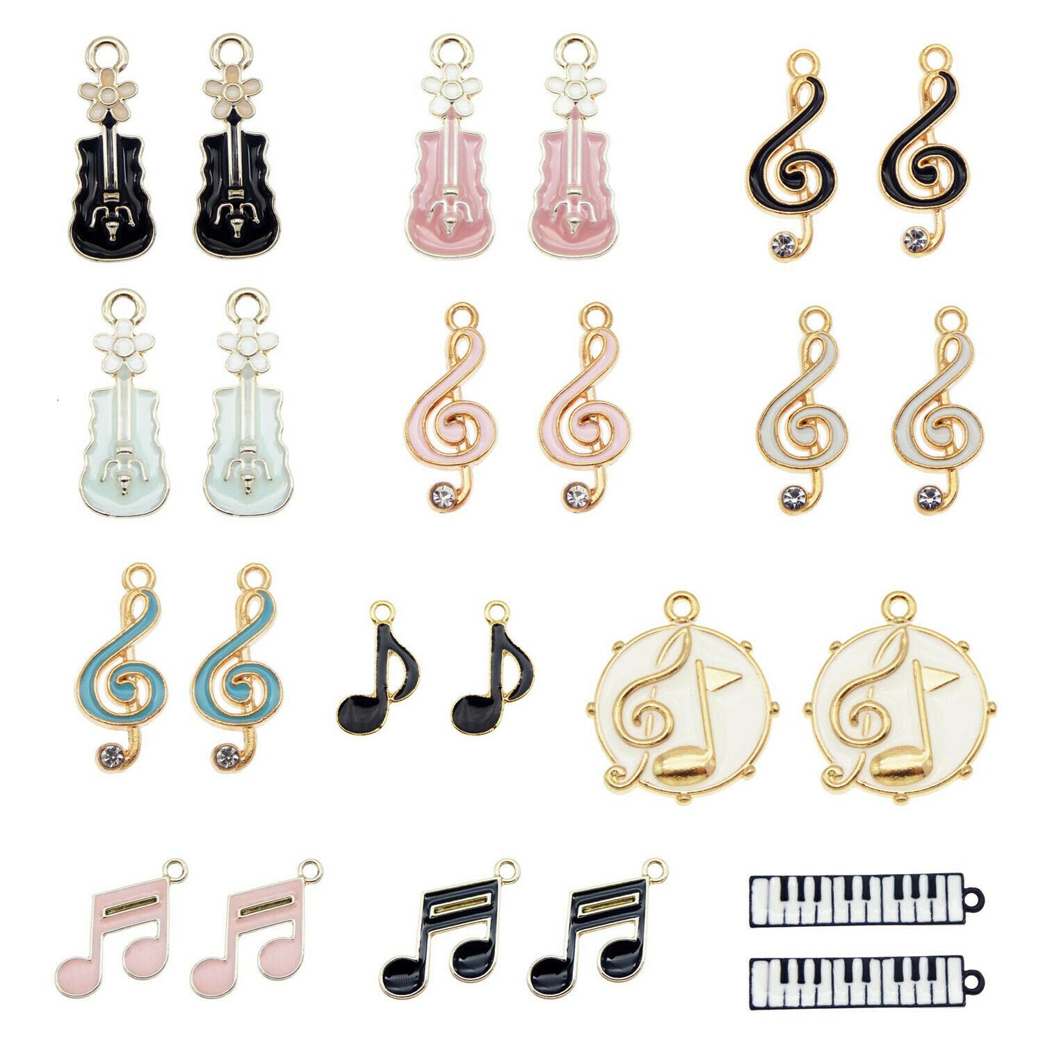 12PCS Enamel Assorted Musical Note Violin Pendant Charms for Bracelet Necklace