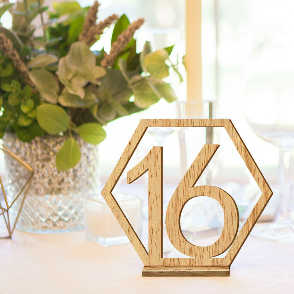 20pcs Hexagon 1-20 Wooden Table Numbers with Holder Base Wedding Table DecDD