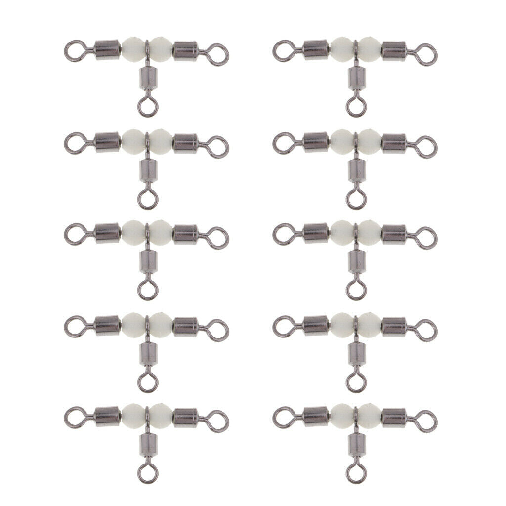 20pcs Durable 3-Way Swivels Connectors with Glow Bead T-shape Swivels Rolling
