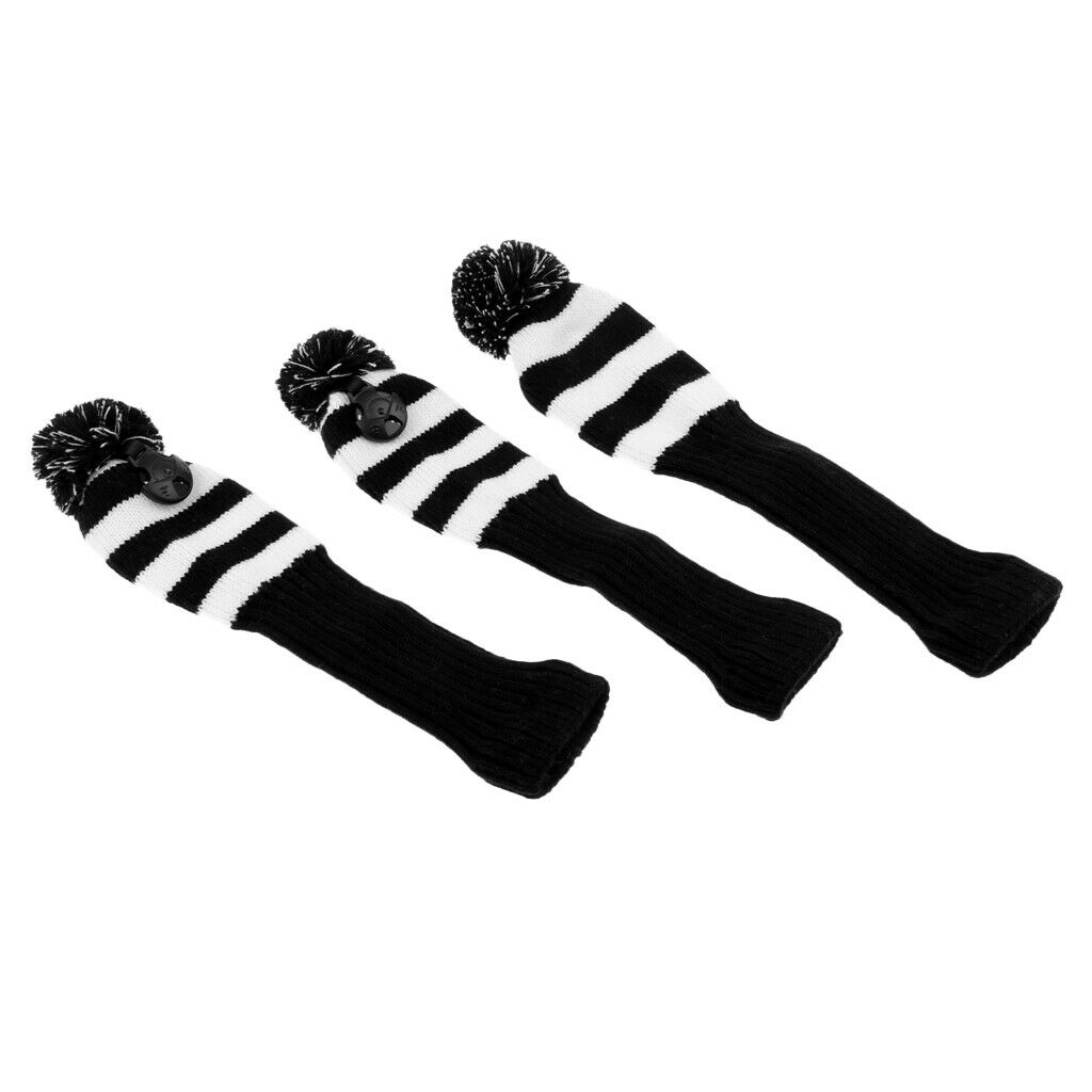 3x Golf Headcover  Headcover Knit Pom Pom Headcover For Golf Accessory - White