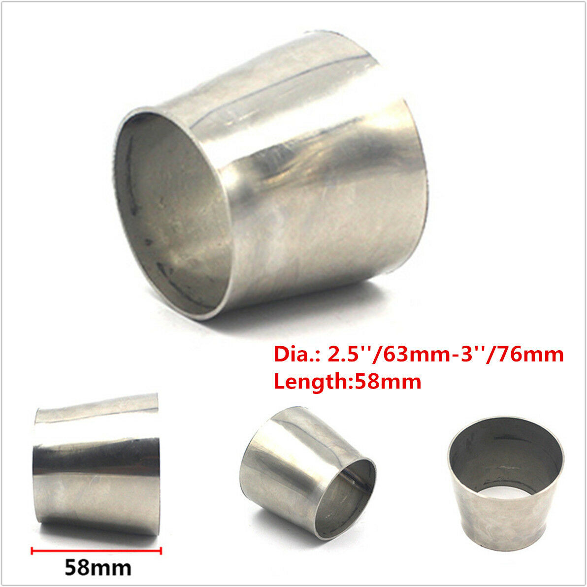 Stainless Steel Weldable Car Exhaust Pipe Reducer Adapter 2.5'' 63mm to 3'' 76mm