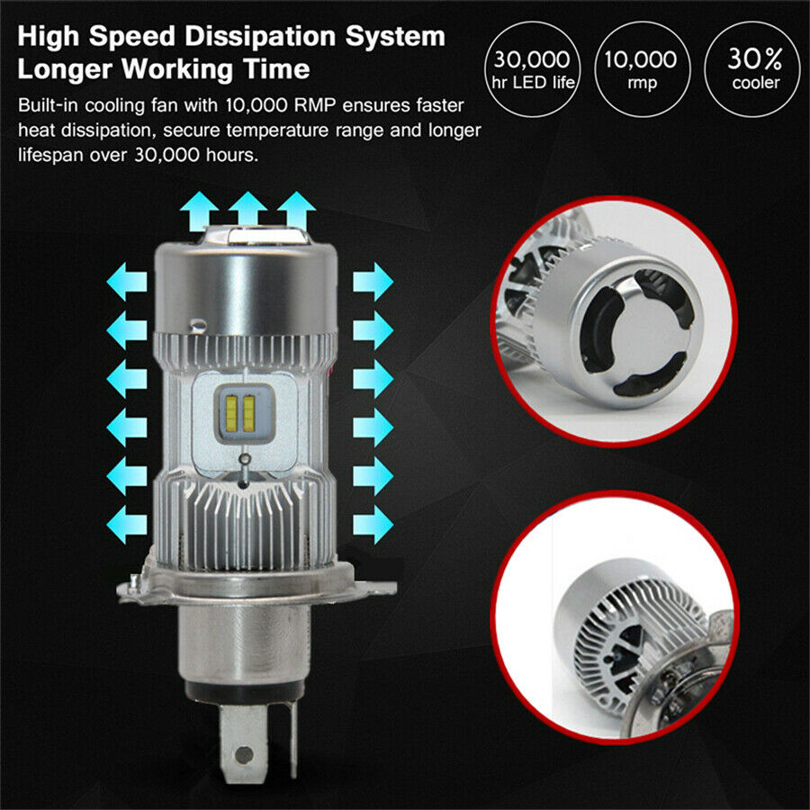 1Set H4 9003 HB2 Hi-Lo Beam Car LED Headlight Bulbs 25W + 25W 4400LM 6000K DC12V