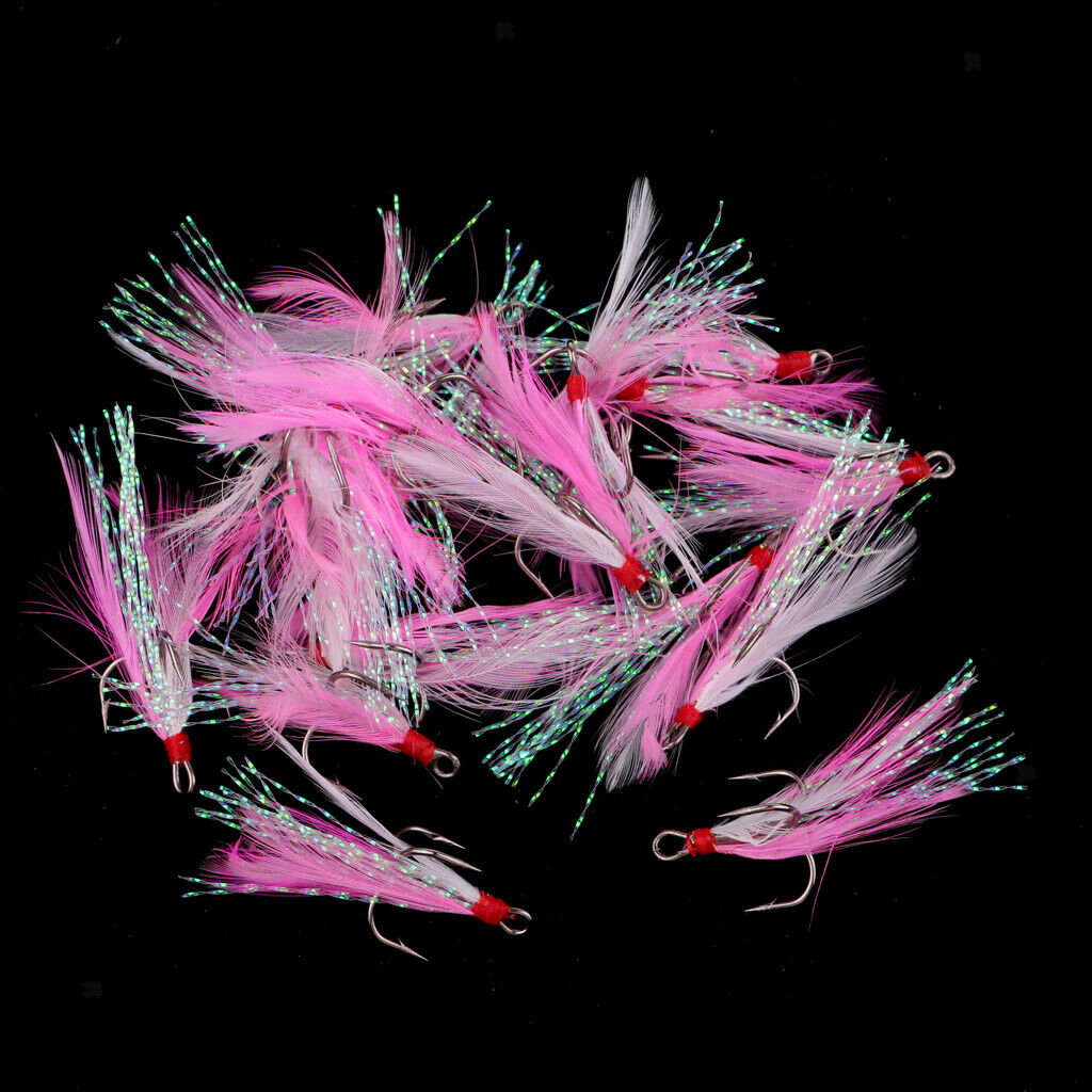 20pcs Feather Fishing Hooks Treble Barbed Squid Fly Tying Lures Baits SZ008