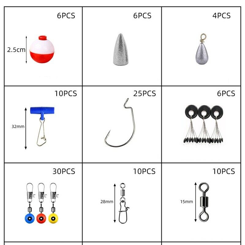 228Pcs Fishing Accessories Kit Including Jig Hooks Fishing Sinker Weights FiP8T2