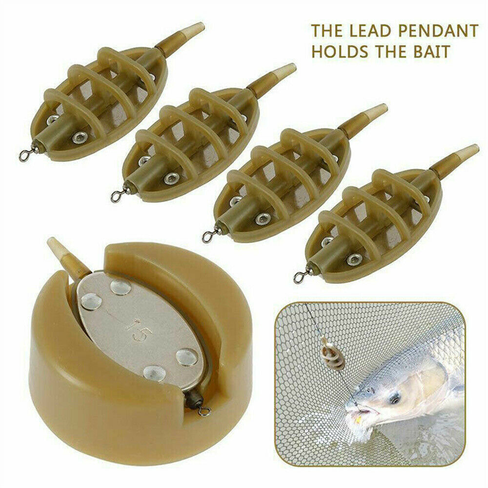 4+1 Tackle Outdoor Carp Inline Method-Feeders Mould Kit Bait Holder Lead Sinker~