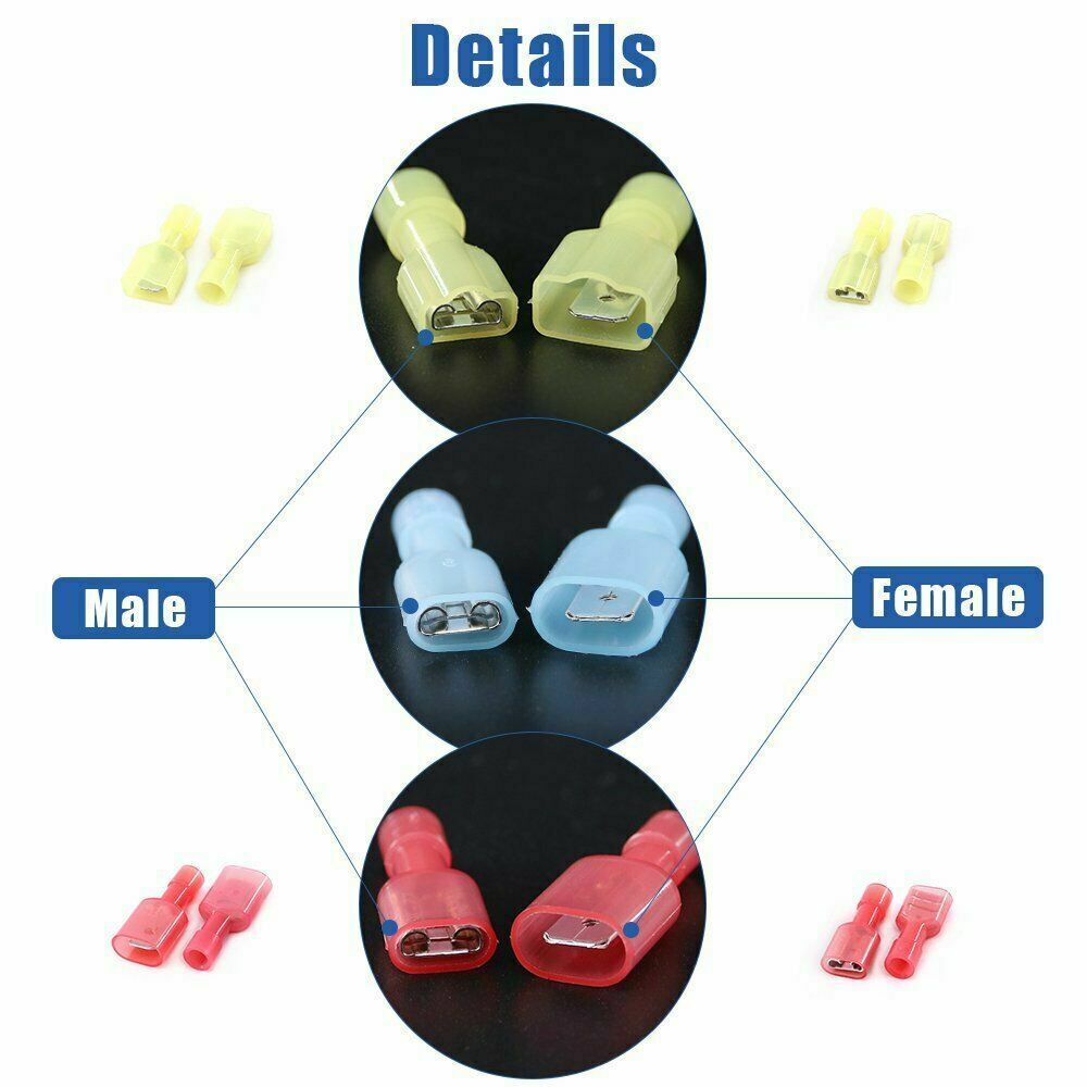 180x Nylon Insulated Spade 10-22 Gauge Female Male Wire  Connectors Terminal Kit